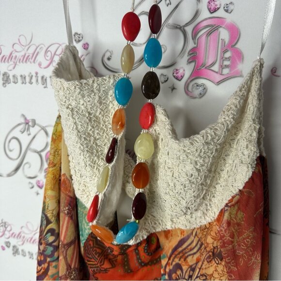 Venus USA tank top halter tie up beaded accent boho floral paisley flowy orange - Picture 2 of 7